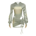 Women's Sexy Backless Hooded Jumpsuit Drawstring Bag Hip Skirt
