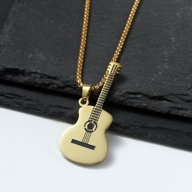 Stainless Steel Music Guitar Necklace For Men