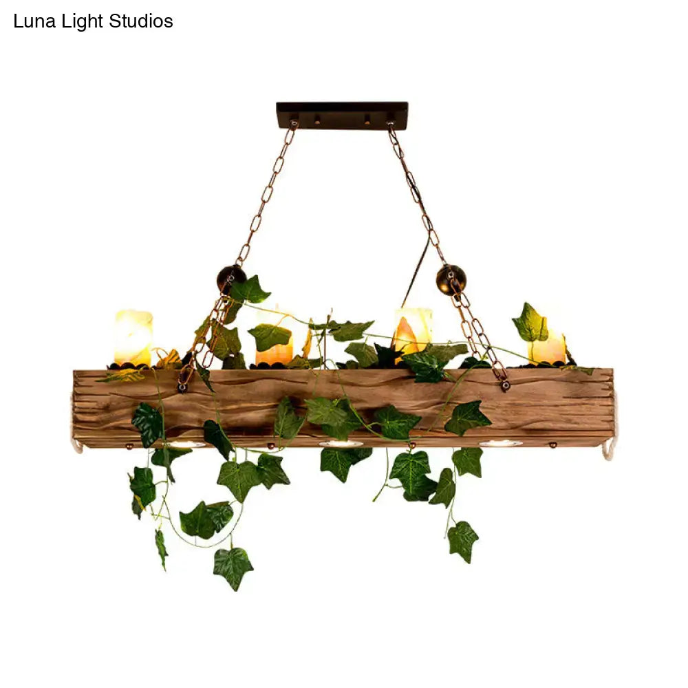 Farmhouse ivy wooden linear island chandelier dining room light
