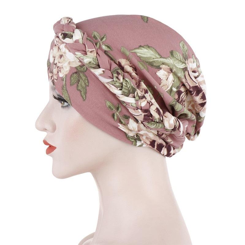 Fashion Soft Cotton Print Braid Turban Lightweight Muslim Turbans Head For Women Women's Hijabs Caps Hat Lightweight Inner Hijab Caps Elegant Arab Wrap Head Scarves Turban Scarf For Women