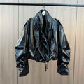 Cuffed Zipper Collar Button PU Leather Jacket Cotton Padded Jacket