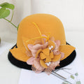 Black Brim Woolen British Feather Flower Top Hat