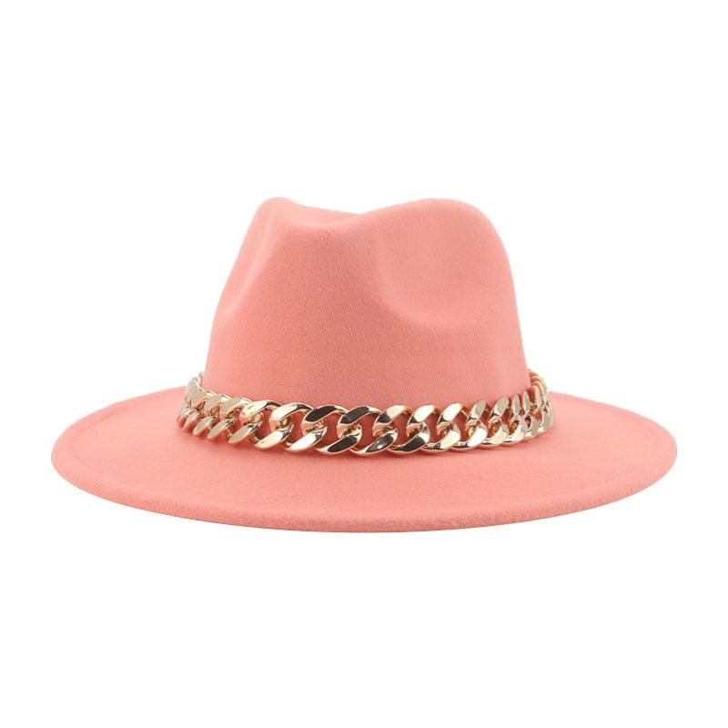 Fedora Hats for Women Men Wide Brim Thick Gold Chain Metal Chain Buckle Fedora Hat Classic Wide Brim Floppy Hat Warm Vintage Cap Winter Autumn Lightweight Luxury Hat