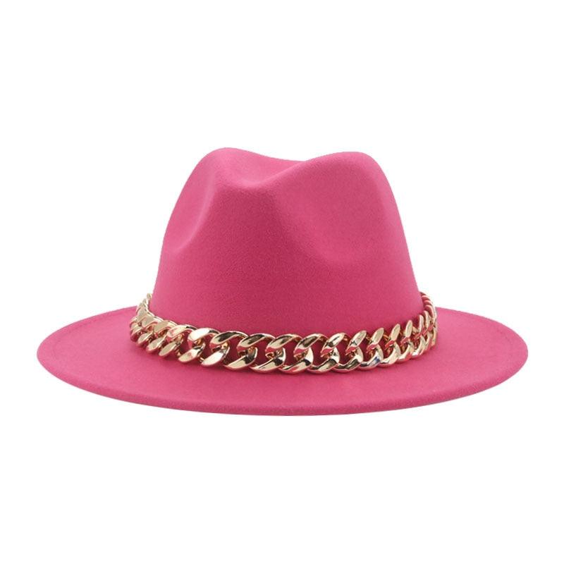 Fedora Hats for Women Men Wide Brim Thick Gold Chain Metal Chain Buckle Fedora Hat Classic Wide Brim Floppy Hat Warm Vintage Cap Winter Autumn Lightweight Luxury Hat