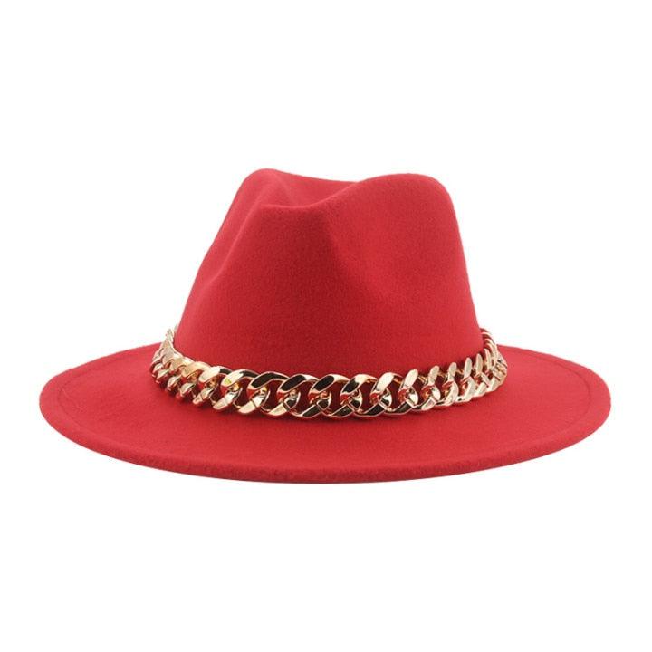 Fedora Hats for Women Men Wide Brim Thick Gold Chain Metal Chain Buckle Fedora Hat Classic Wide Brim Floppy Hat Warm Vintage Cap Winter Autumn Lightweight Luxury Hat