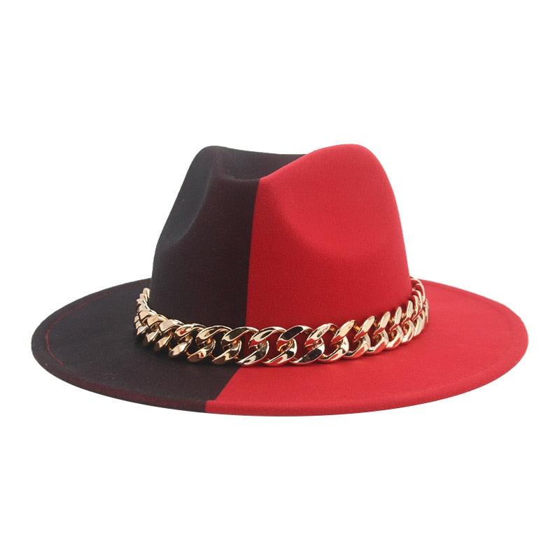Fedora Hats for Women Men Wide Brim Thick Gold Chain Metal Chain Buckle Fedora Hat Classic Wide Brim Floppy Hat Warm Vintage Cap Winter Autumn Lightweight Luxury Hat