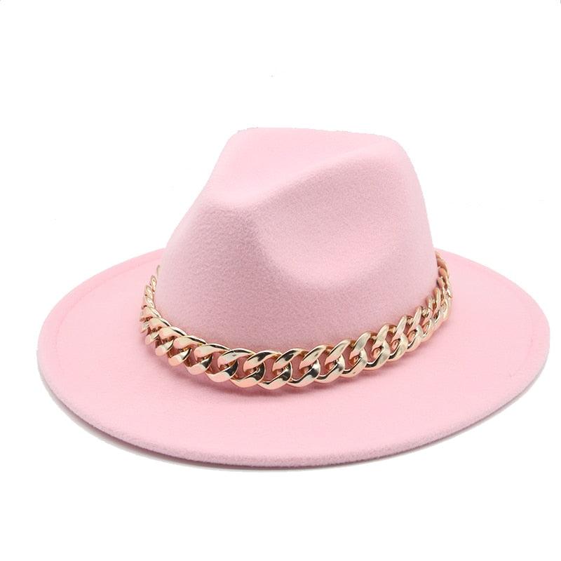 Fedora Hats for Women Men Wide Brim Thick Gold Chain Metal Chain Buckle Fedora Hat Classic Wide Brim Floppy Hat Warm Vintage Cap Winter Autumn Lightweight Luxury Hat