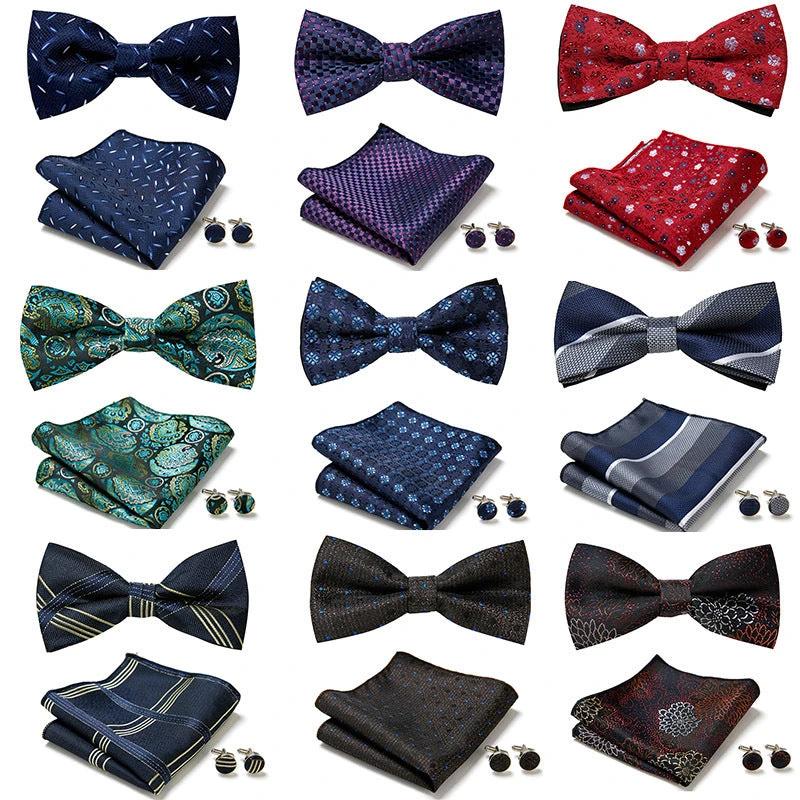 Men's Formal Bow Tie Handkerchief and Cuff links Set