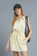 Umgee Zip Front Drawstring Waist Sleeveless Dress