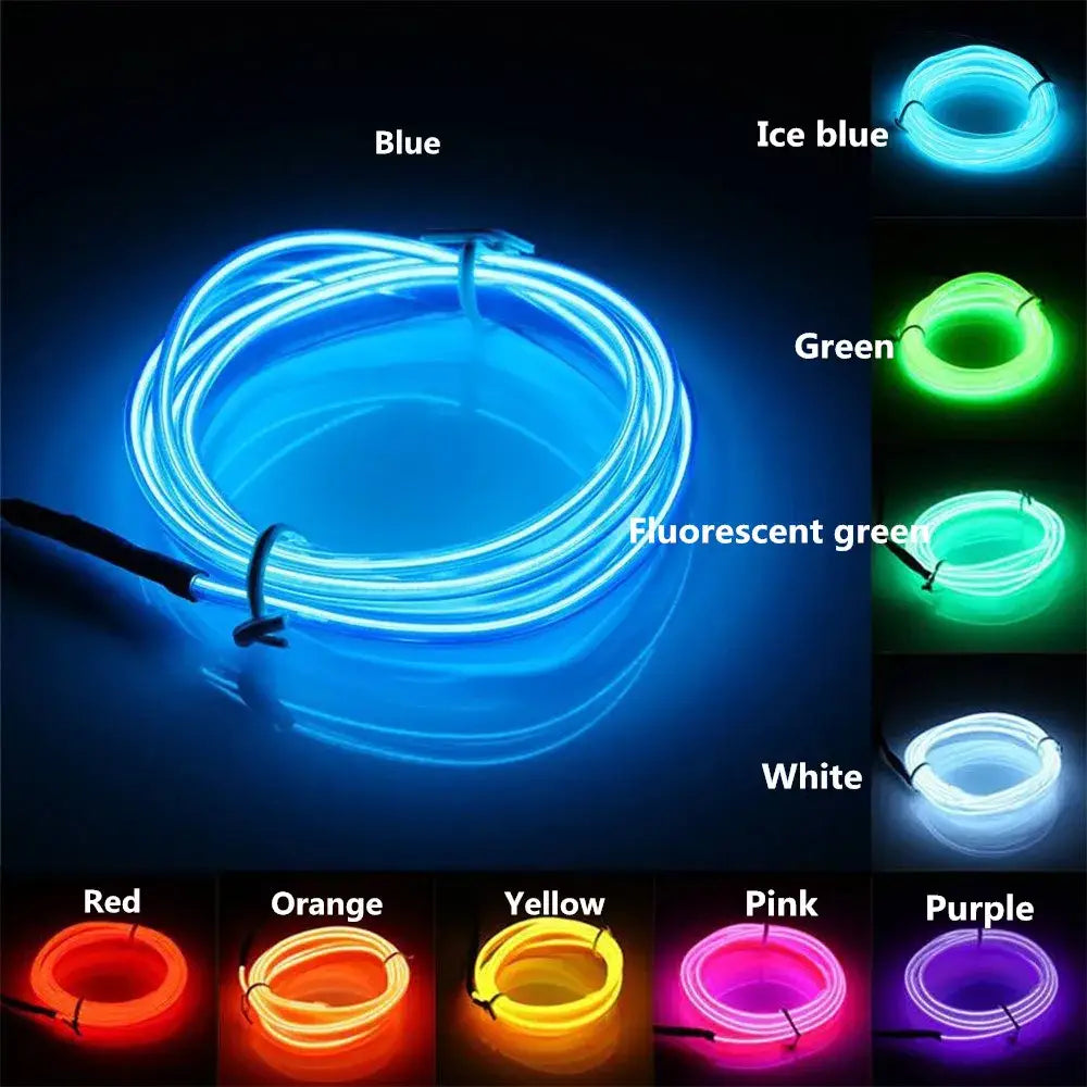 DecorBites™ 3V Neon Light EL Wire Rope 1m/3m/5M Glow Strip LED Shoes Clothing Car