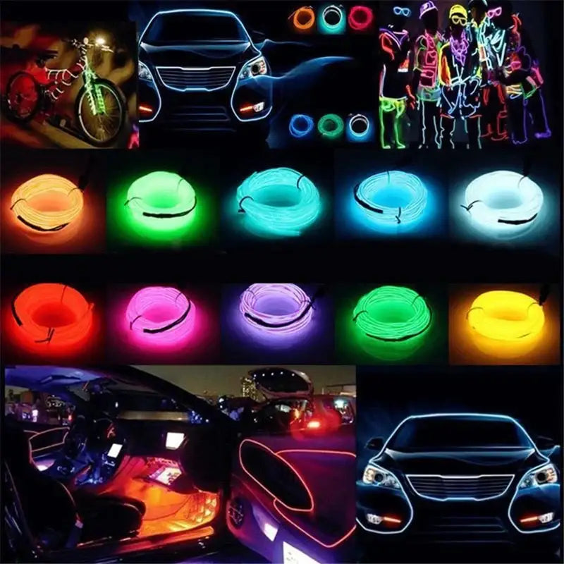 DecorBites™ 3V Neon Light EL Wire Rope 1m/3m/5M Glow Strip LED Shoes Clothing Car