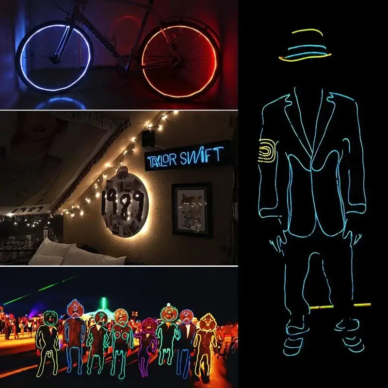 DecorBites™ 3V Neon Light EL Wire Rope 1m/3m/5M Glow Strip LED Shoes Clothing Car
