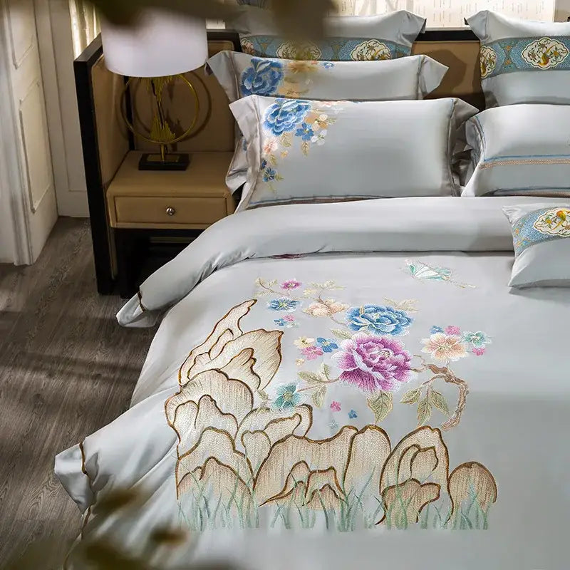 DecorBites™ 200S Embroidered Egyptian Cotton Bedding Set Queen King Sheets Duvet Cover