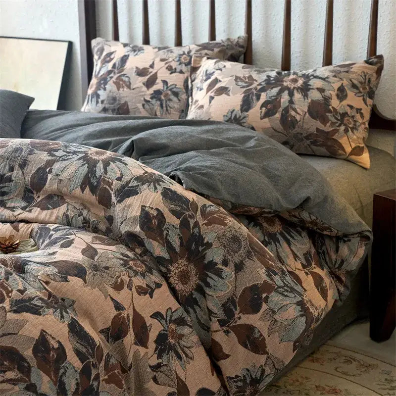 DecorBites™ 100% Cotton Double-Layer Floral Jacquard Duvet Cover Set