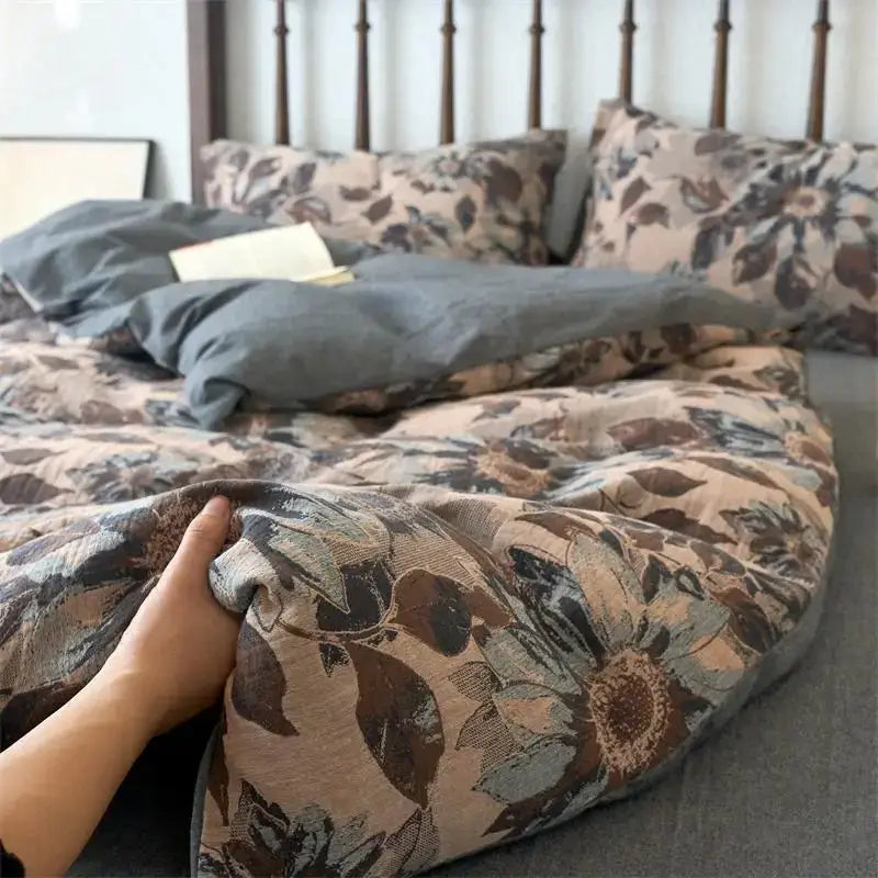 DecorBites™ 100% Cotton Double-Layer Floral Jacquard Duvet Cover Set