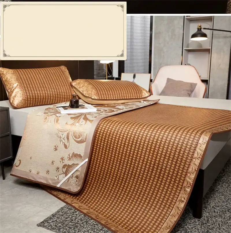 DecorBites™ Cooling Rattan Mat & Pillowcase Set - Dual-Sided Thicker Bed Pad for Summer