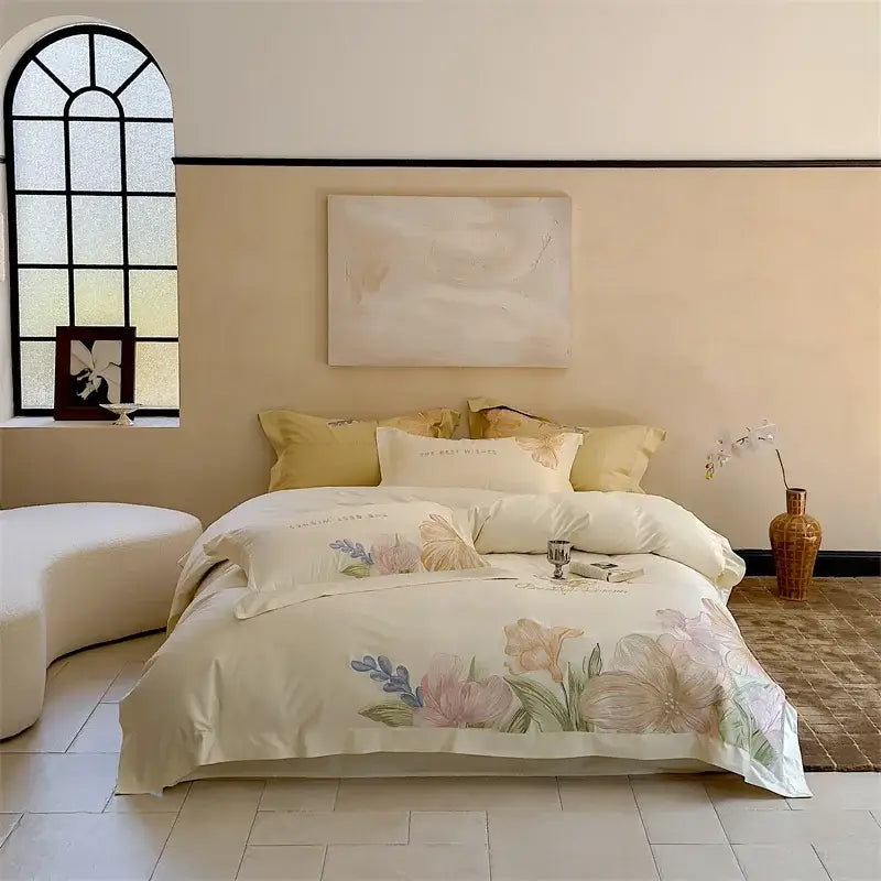 DecorBites™ 100S Egyptian Cotton Embroidery Bed Linens Set for Queen King Euro Size