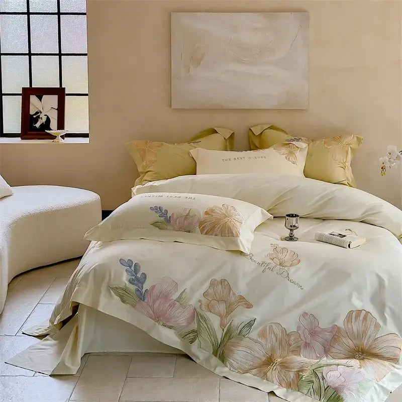 DecorBites™ 100S Egyptian Cotton Embroidery Bed Linens Set for Queen King Euro Size