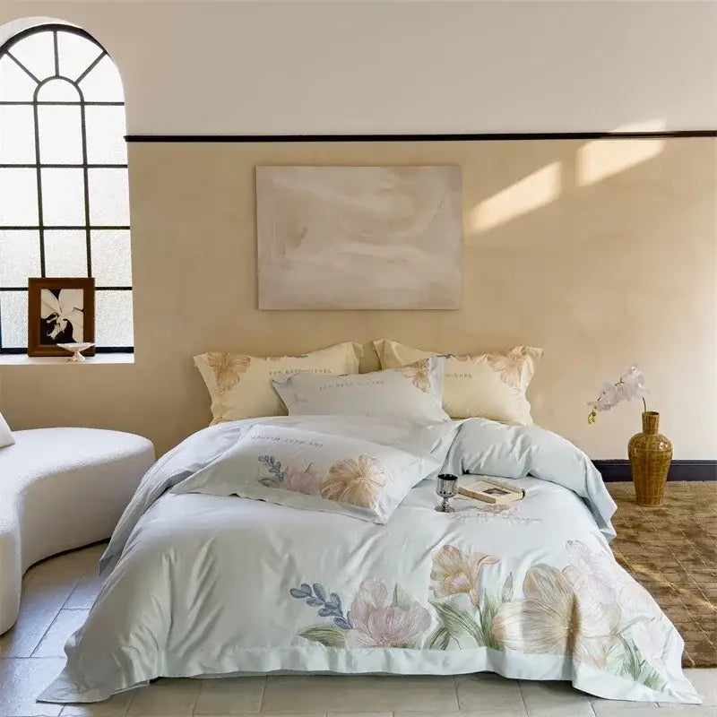 DecorBites™ 100S Egyptian Cotton Embroidery Bed Linens Set for Queen King Euro Size
