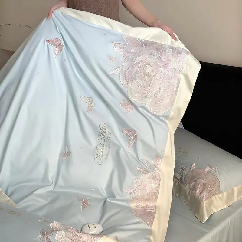 Floral light blue & pink 1000tc egyptian cotton bedding set bedroom