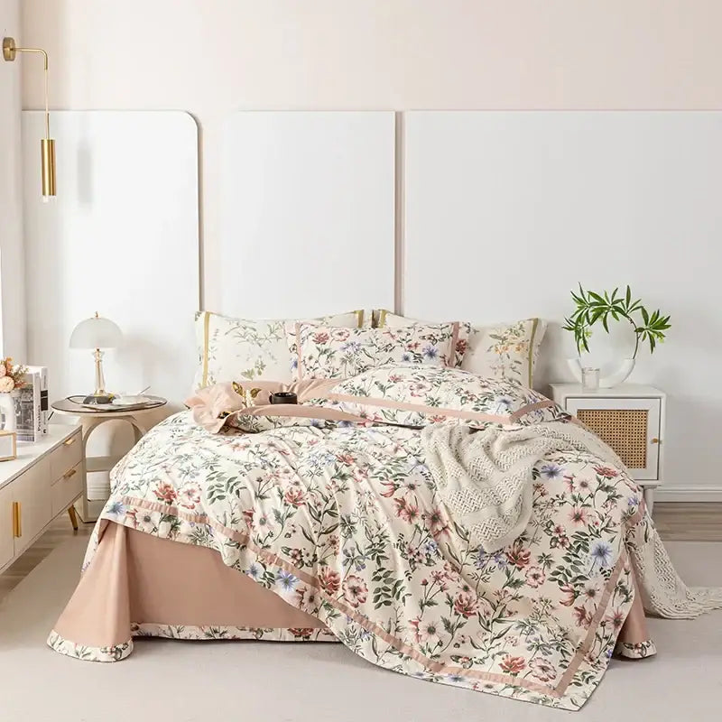 DecorBites™ 100s Egyptian Cotton Bedding Set: Queen King RU Print Sheet Pillowcase Quilt Cover