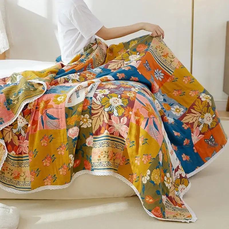 Floral patchwork breathable cotton gauze sofa cover living room decor