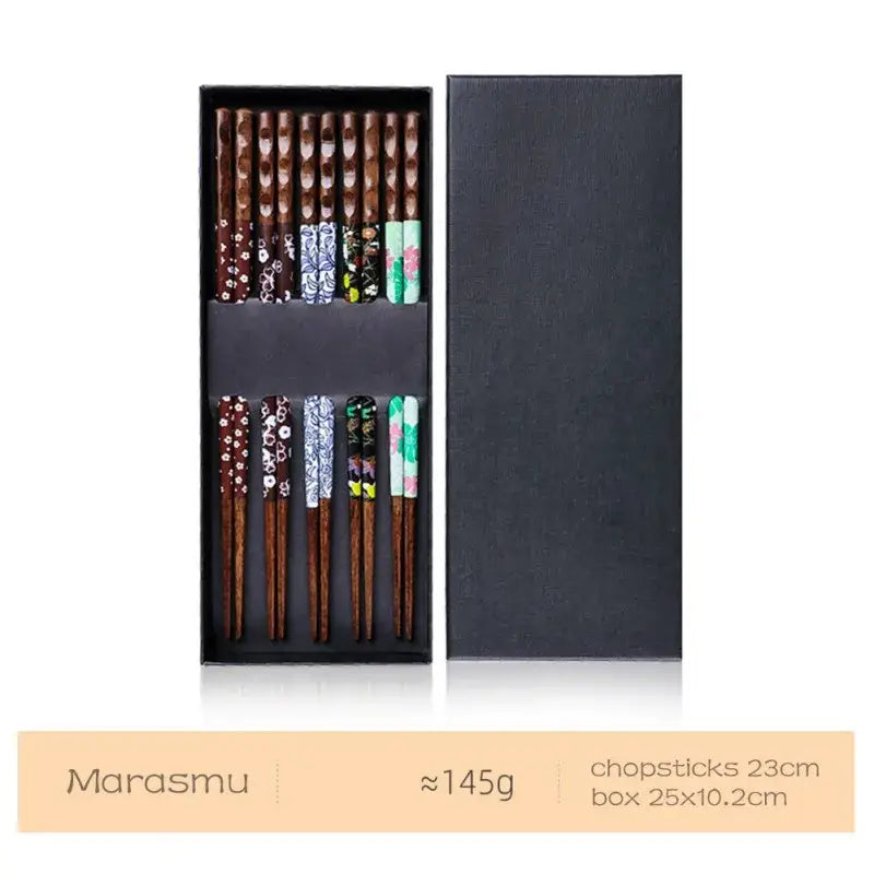 Floral patterned bamboo wood chopsticks set – dining room gift box