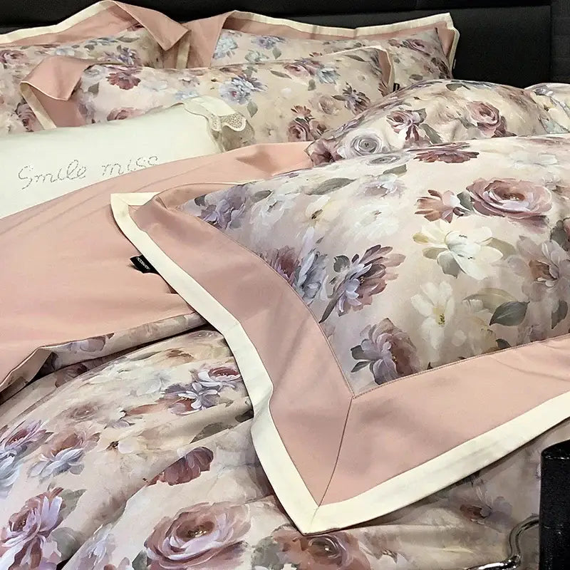 Floral pink egyptian cotton bedding set for bedroom duvet cover