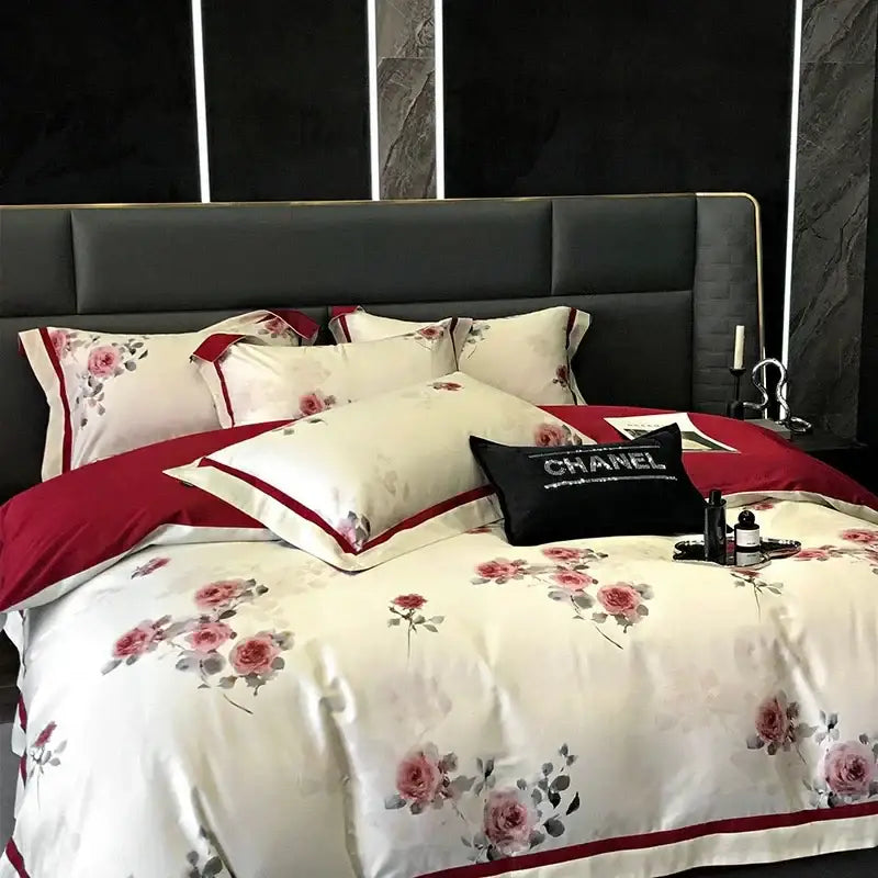 Floral pink egyptian cotton bedding set for bedroom duvet cover