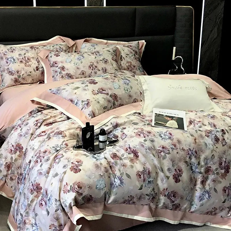 Floral pink egyptian cotton bedding set for bedroom duvet cover