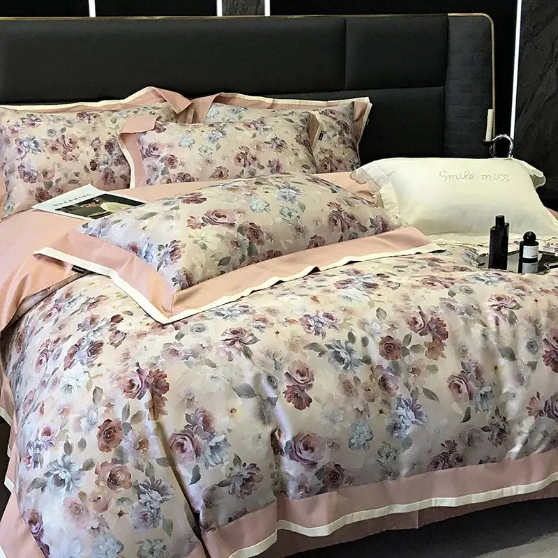 Floral pink egyptian cotton bedding set for bedroom duvet cover