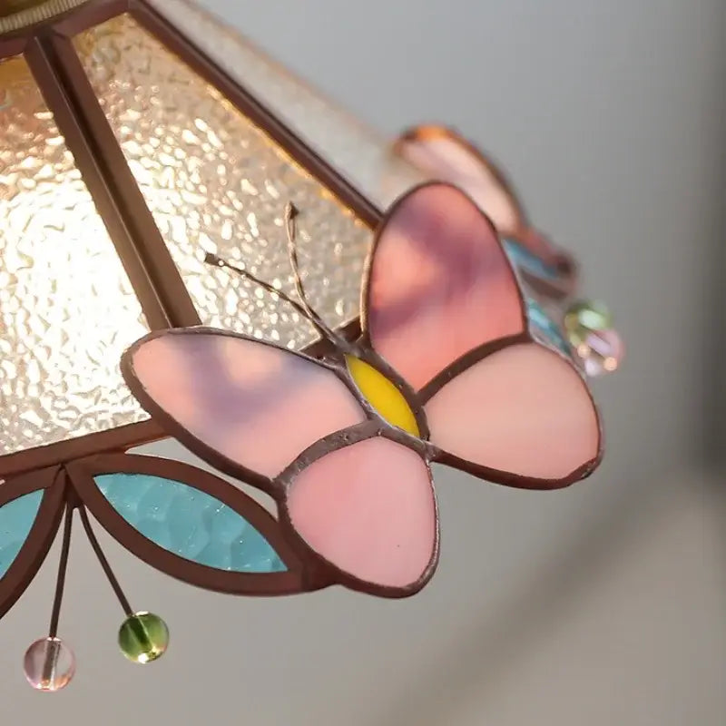 Floral pink & teal decorbites butterfly glass wall light bedroom