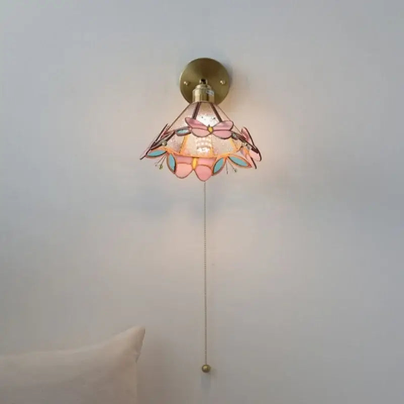 Floral pink & teal decorbites butterfly glass wall light bedroom