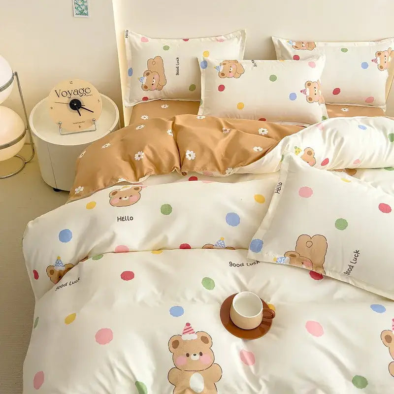 DecorBites™ Cotton Printed Bedding Set: Thick & Cozy Single Bedclothes for Adults & Kids