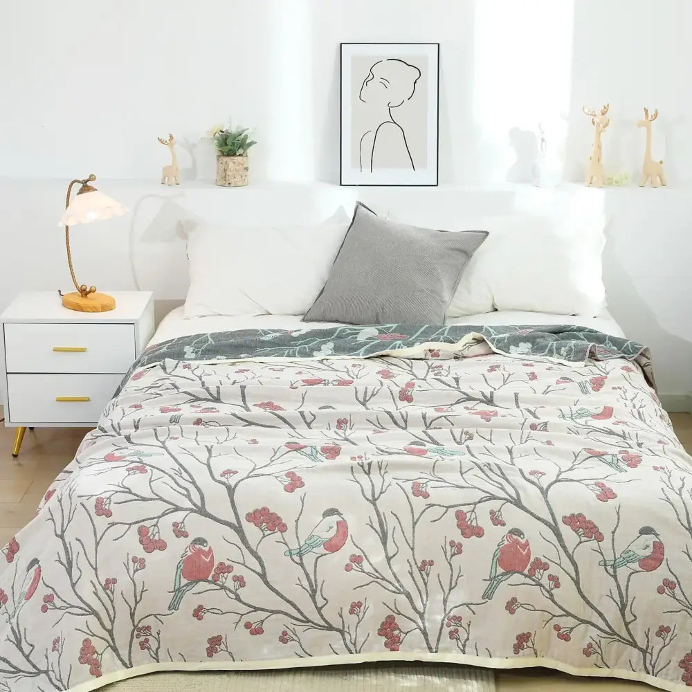 DecorBites™ 100% Cotton Gauze Summer Blanket - Soft Floral Throws for Sofa and Bed