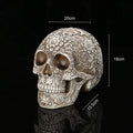 Floral silver carved skull figurine living room halloween decor