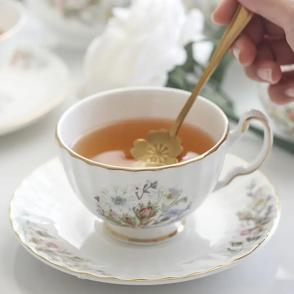 DecorBites™ Bone China Tea Set: Teapot, Teacup, Saucer, Fruit Plate, Tray, Mugs & Tableware
