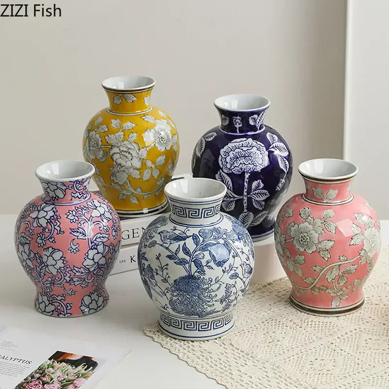 DecorBites™ Blue & White Porcelain Vase Pot for Stylish Room Aesthetic Decor & Flowers