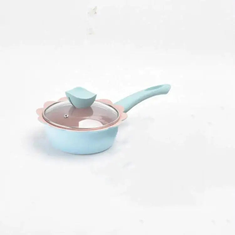 Flower edged pink & light blue baby food pot kitchen cookware set
