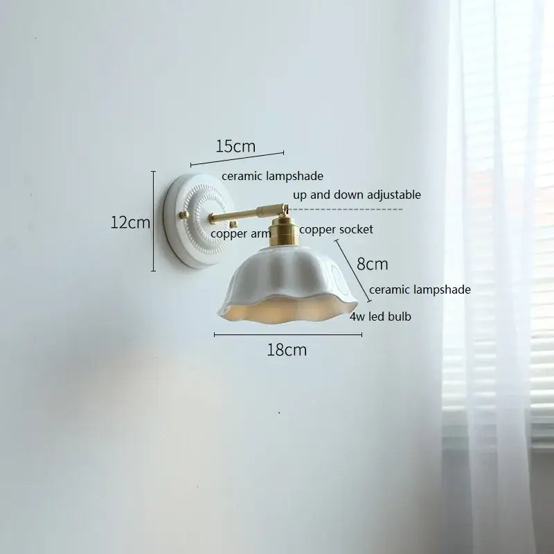 Fluted cream ceramic wall lamp with brass accents – bathroom light