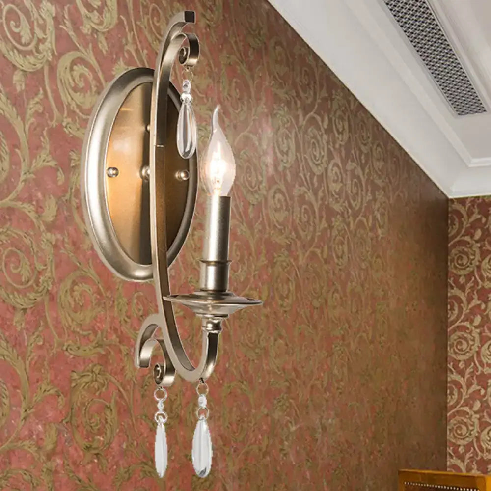 French country brass finish sconce light bedroom crystal wall lamp