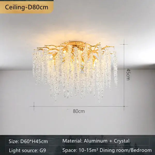 French golden crystal branch chandelier for living room