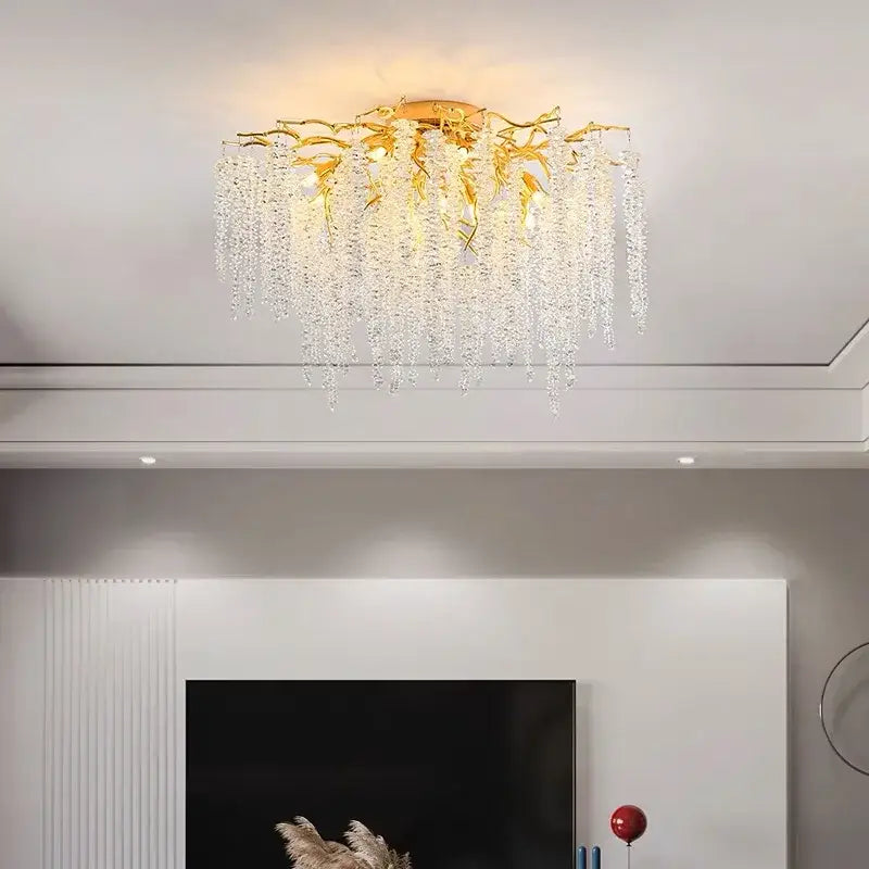 French golden crystal branch chandelier for living room