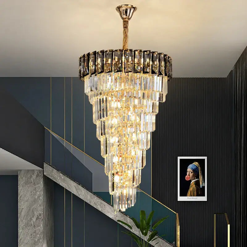 French luxury clear & amber crystal chandelier for living room