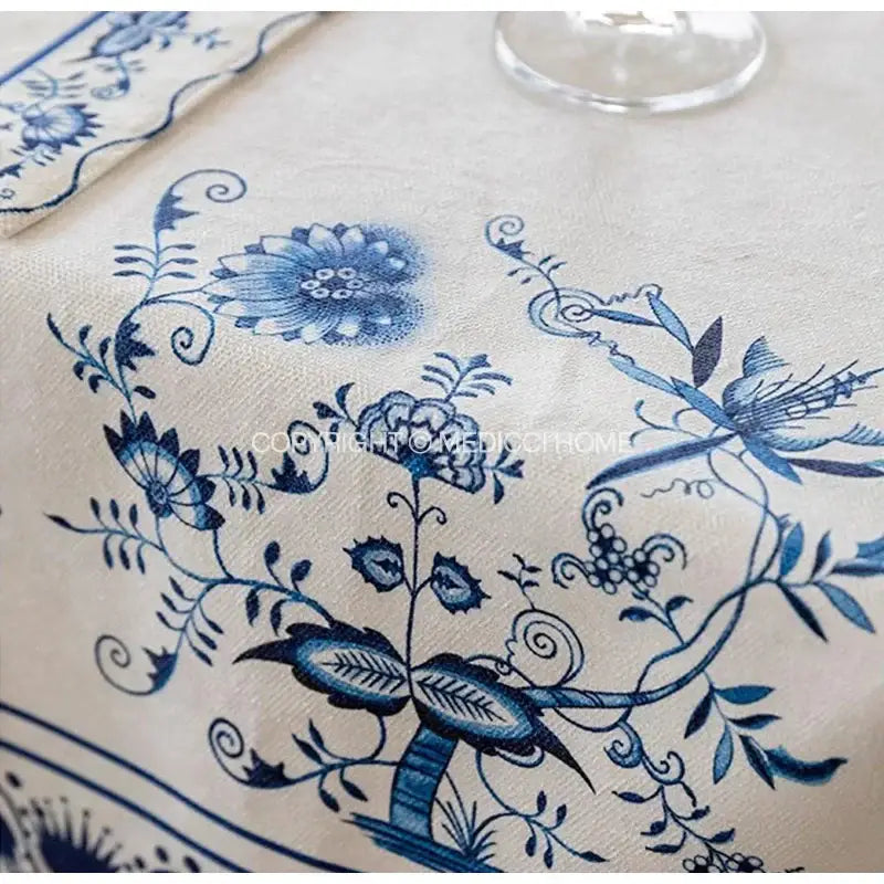 DecorBites™ Blue Onion Print Tablecloth Overlay: Luxe French Pastoral Banquet Dining Decoration