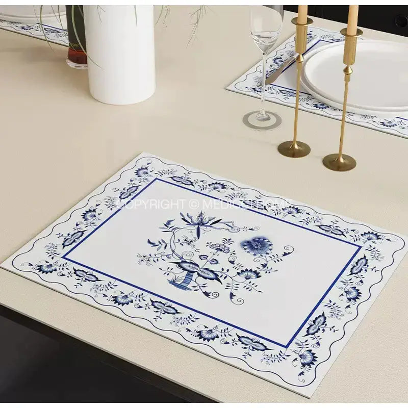 DecorBites™ Blue Onion Print Tablecloth Overlay: Luxe French Pastoral Banquet Dining Decoration