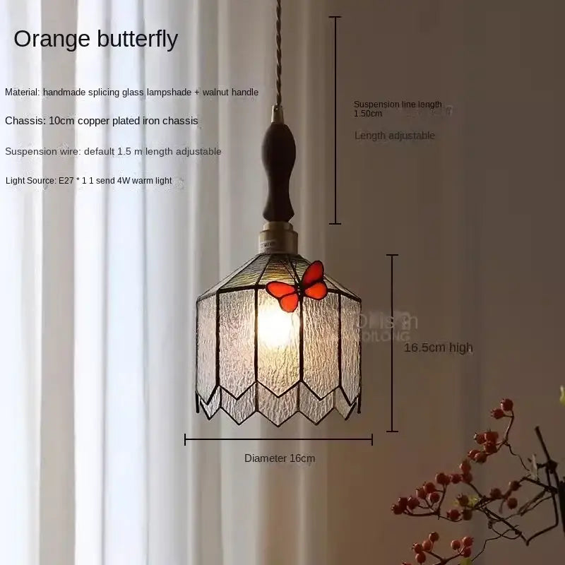French retro stained glass decorbites butterfly chandelier bedroom light