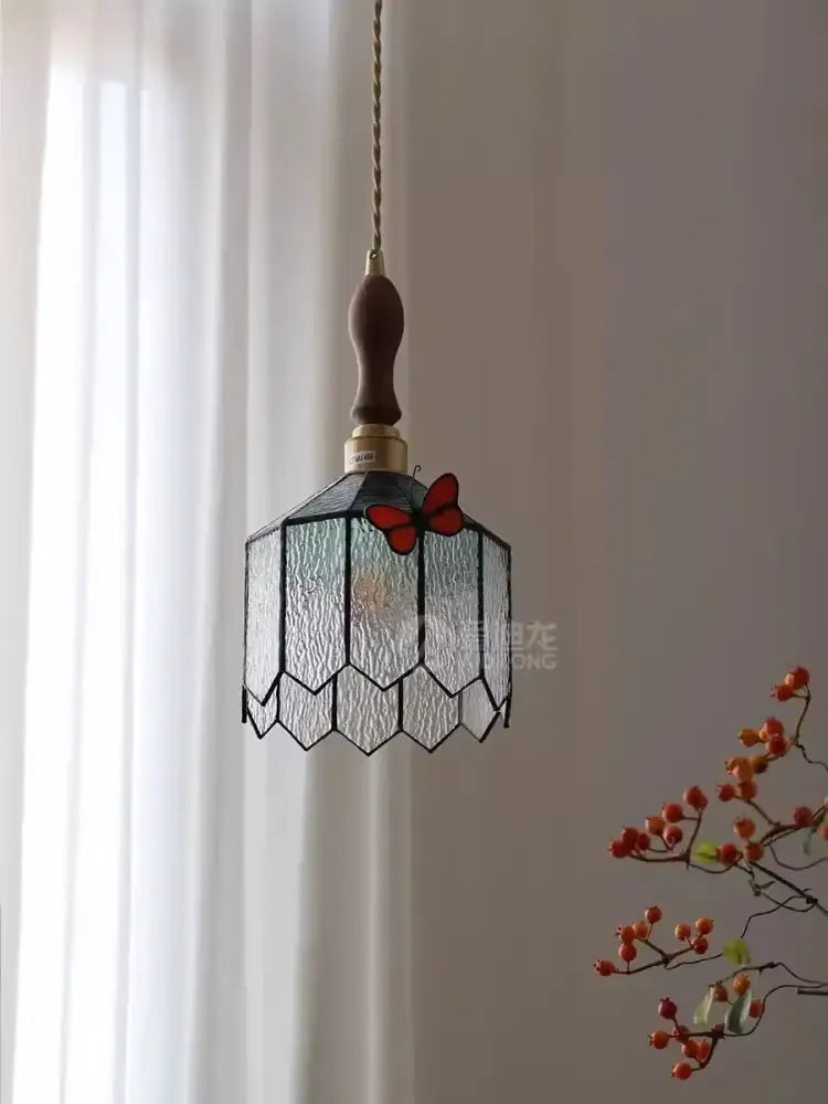 French retro stained glass decorbites butterfly chandelier bedroom light