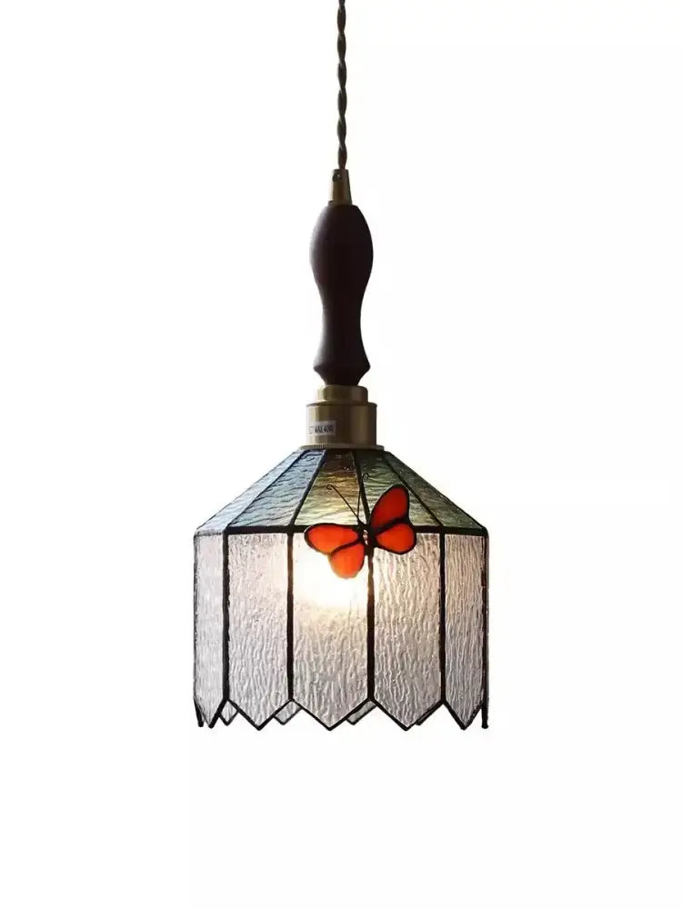 French retro stained glass decorbites butterfly chandelier bedroom light