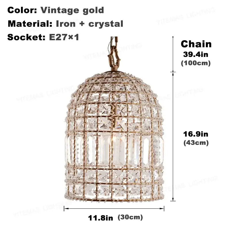 French style bronze crystal chandelier living room cage pendant light